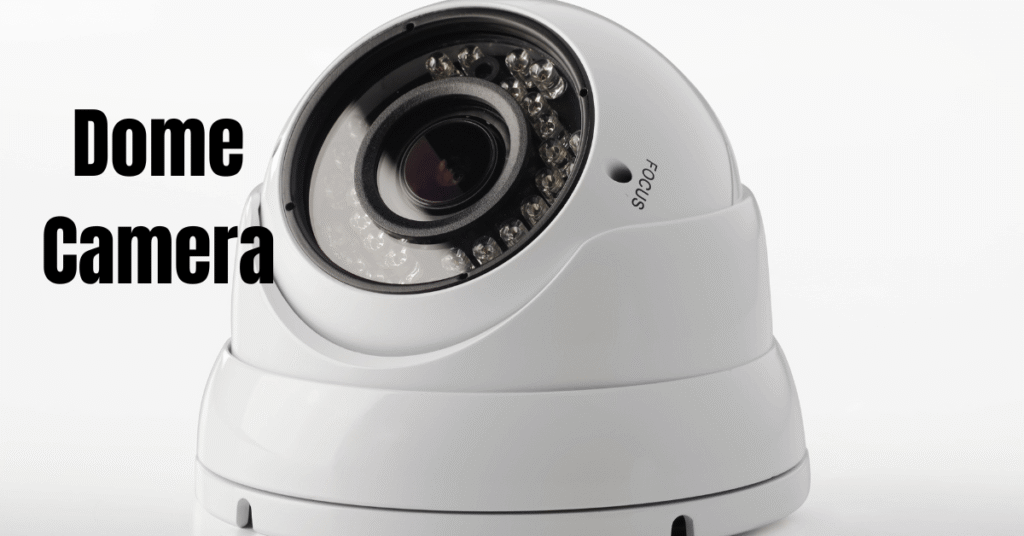 A real dome security camera mounted on a porch ceiling of a UK home, discreetly monitoring the entrance for low-key surveillance.