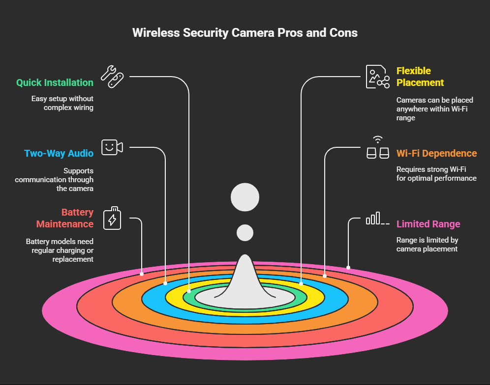 Advantages of Wireless Security Cameras
Disadvantages of Wireless Security Cameras