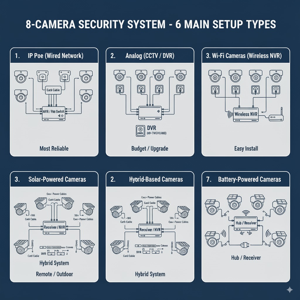 6 main ways to set up an 8-camera system,diagrams