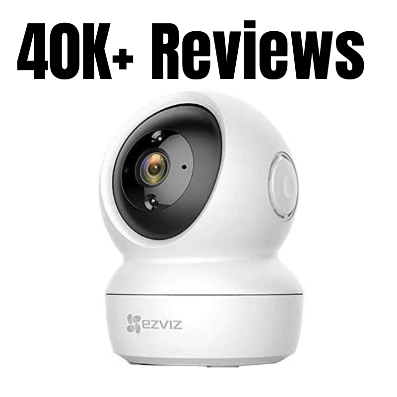 Indoor security camera with a sleek white and black pan-tilt dome design, featuring a prominent lens for 360° coverage. Text overlay reads "40K+ Reviews," indicating significant user feedback. Rated 4.4 out of 5 stars based on 39,678 ratings. Currently offered at $22.09 (26% off from a typical price of $29.99) for a limited time, with fast, free shipping for eligible members and free returns. Suitable for baby monitoring, indoor security, and pet observation with phone app support. Includes 2-way audio, HD resolution, local recording, motion sensor, and night vision.
